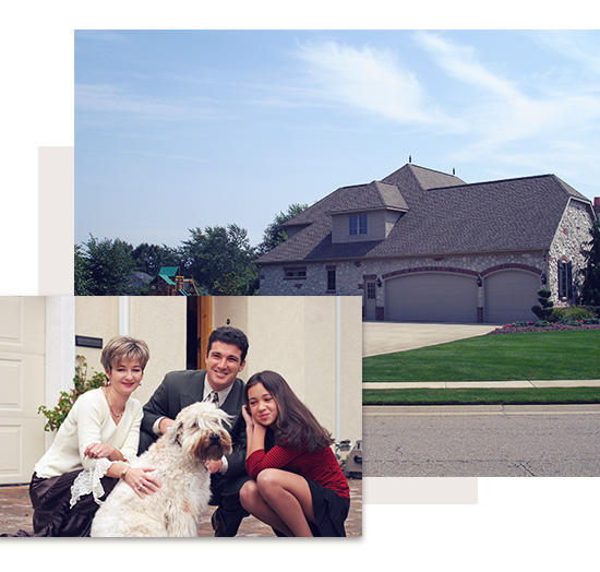 collage of a family and a house